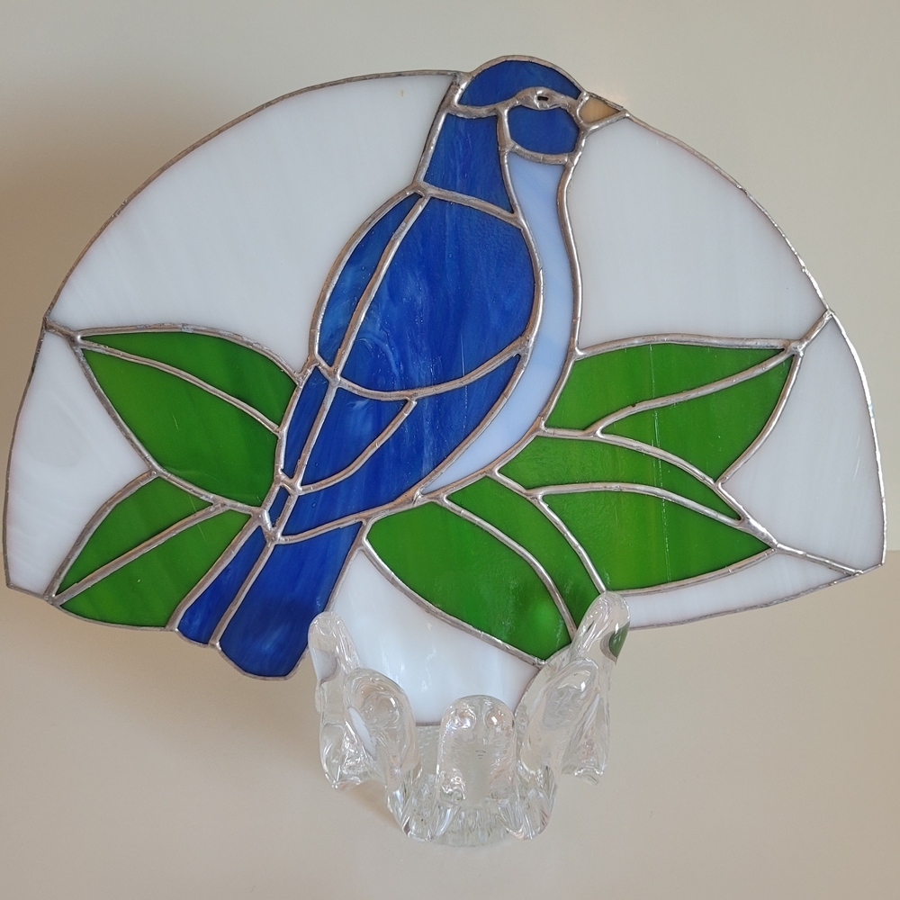 Stained Glass Blue Bird Blue Jay Intended For A Stand Or Nightlight Not Hanging